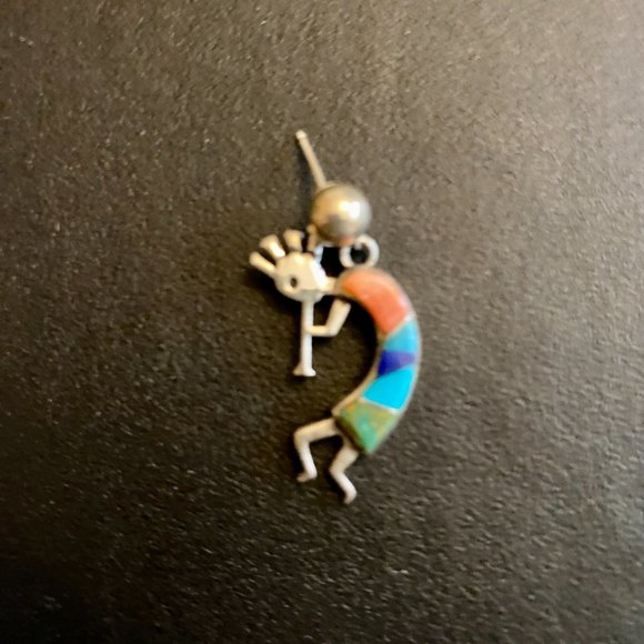 Kokopelli Flute Player Multi Inlay Sterling Silver 925 Earrings - Picture 5 of 12